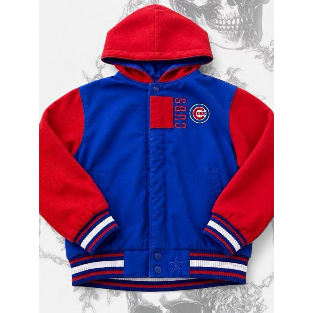 Chicago Cubs MLB Hooded Jacket Snap Front Embroidered Logo Blue Red White
